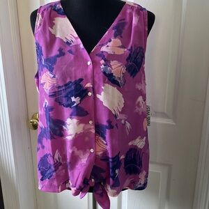 Nine West Sleeveless Blouse Tank Top Tie-Front Hem L Purple Blue Pink White NWT